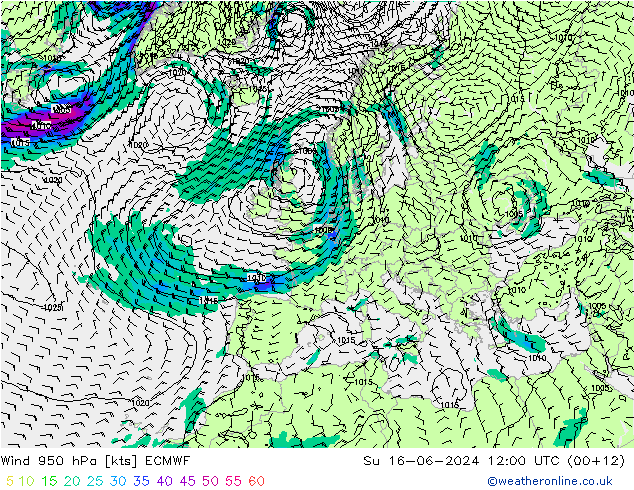 wiatr 950 hPa ECMWF nie. 16.06.2024 12 UTC