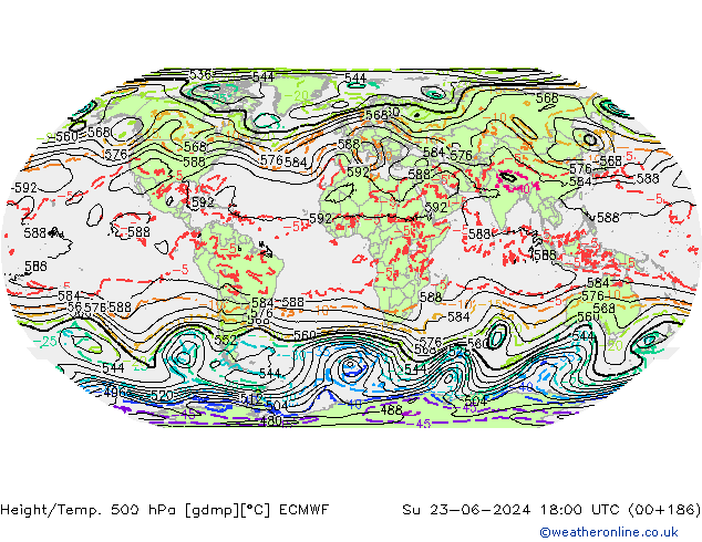 Z500/Yağmur (+YB)/Z850 ECMWF Paz 23.06.2024 18 UTC