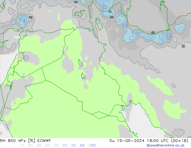 Humidité rel. 850 hPa ECMWF dim 16.06.2024 18 UTC
