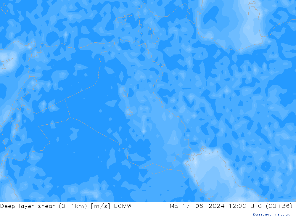 Deep layer shear (0-1km) ECMWF lun 17.06.2024 12 UTC