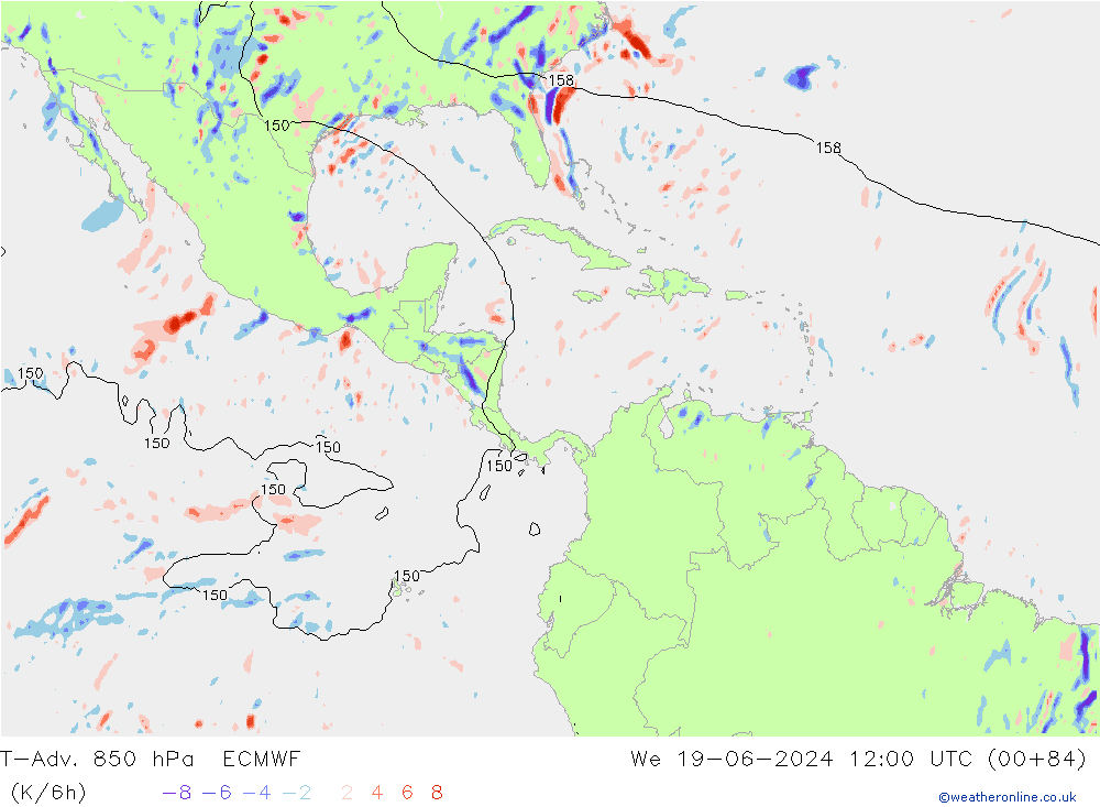 T-Adv. 850 hPa ECMWF St 19.06.2024 12 UTC