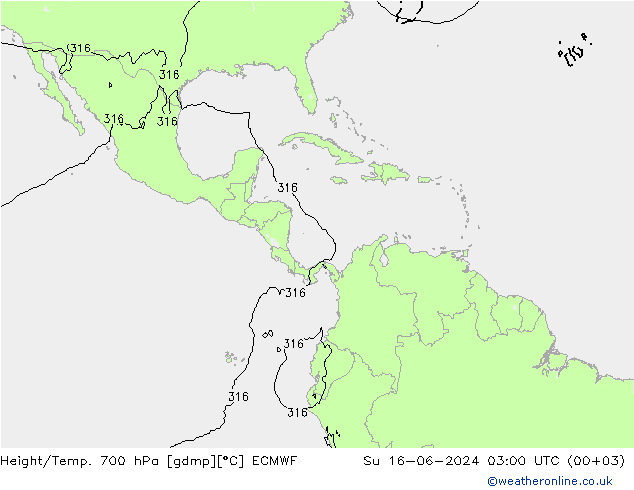 Height/Temp. 700 hPa ECMWF Dom 16.06.2024 03 UTC