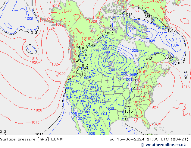 Surface pressure ECMWF Su 16.06.2024 21 UTC