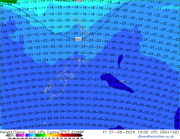 Z500/Regen(+SLP)/Z850 ECMWF vr 21.06.2024 12 UTC