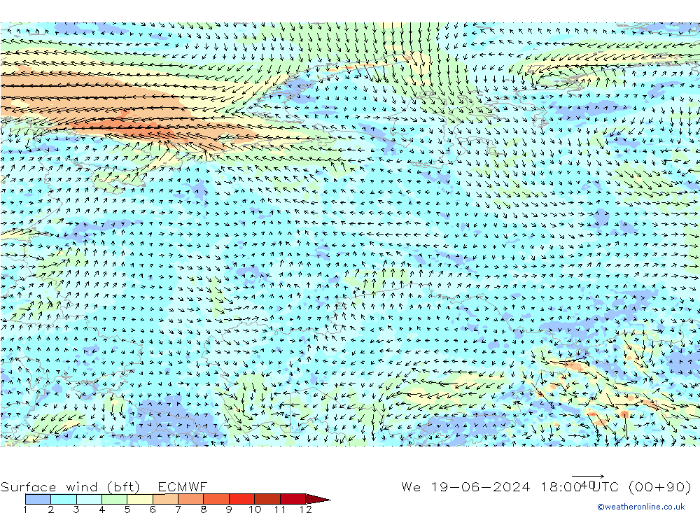  10 m (bft) ECMWF  19.06.2024 18 UTC