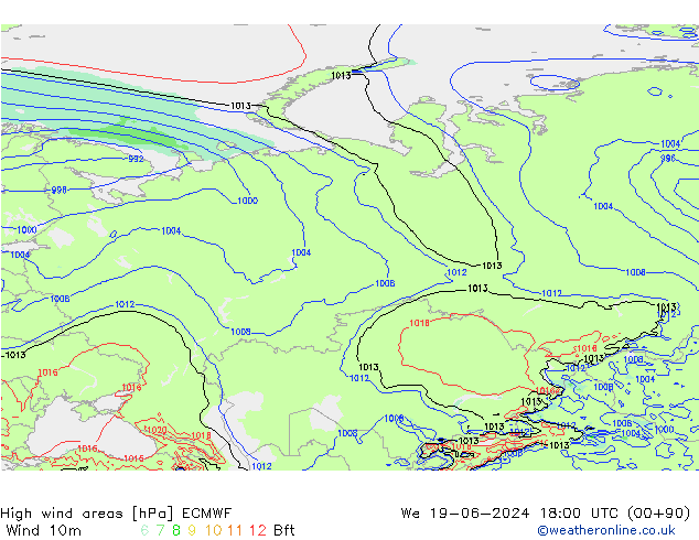 High wind areas ECMWF We 19.06.2024 18 UTC