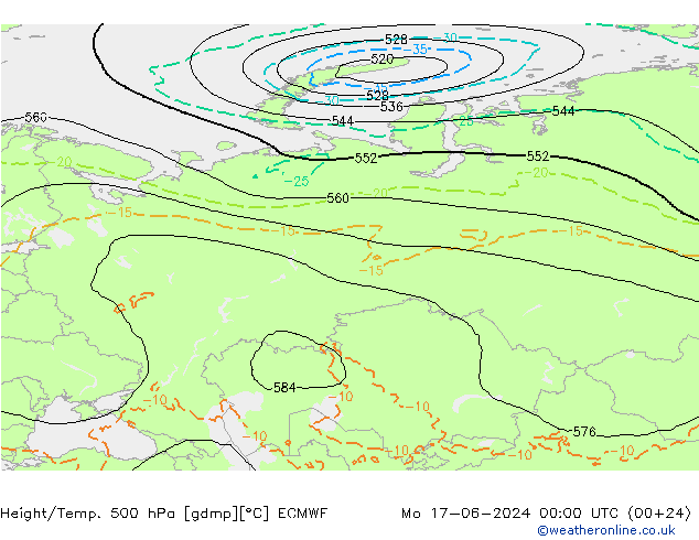 Z500/Yağmur (+YB)/Z850 ECMWF Pzt 17.06.2024 00 UTC