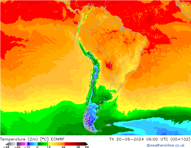 карта температуры ECMWF чт 20.06.2024 06 UTC
