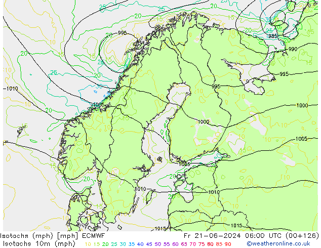 Eşrüzgar Hızları mph ECMWF Cu 21.06.2024 06 UTC
