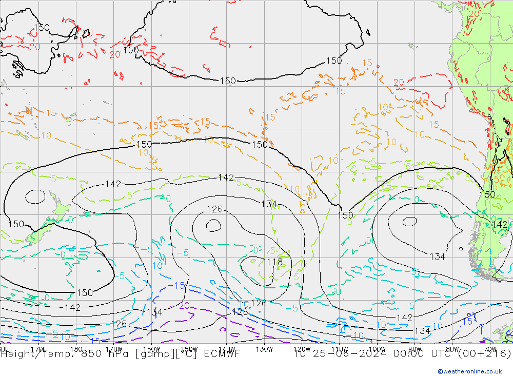 Height/Temp. 850 hPa ECMWF Út 25.06.2024 00 UTC