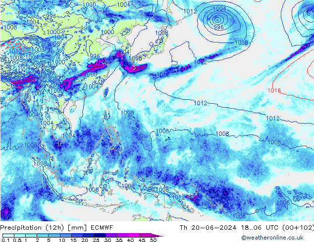 Precipitation (12h) ECMWF Th 20.06.2024 06 UTC