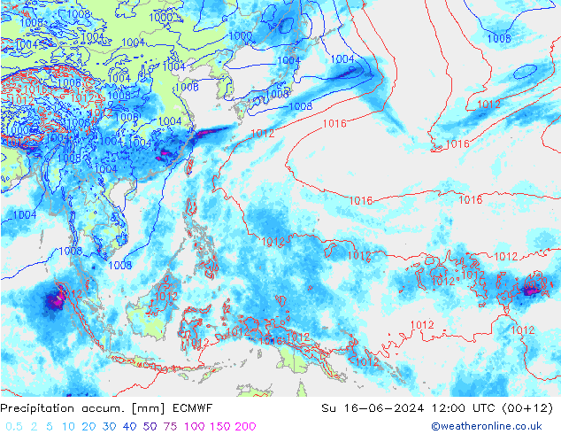 Precipitation accum. ECMWF Su 16.06.2024 12 UTC