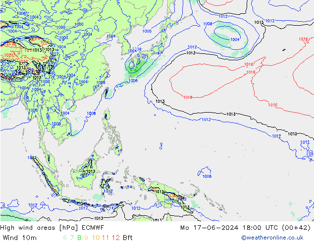 yüksek rüzgarlı alanlar ECMWF Pzt 17.06.2024 18 UTC