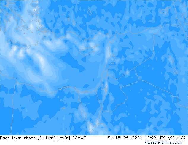 Deep layer shear (0-1km) ECMWF Dom 16.06.2024 12 UTC