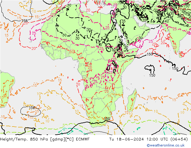 Height/Temp. 850 hPa ECMWF Tu 18.06.2024 12 UTC