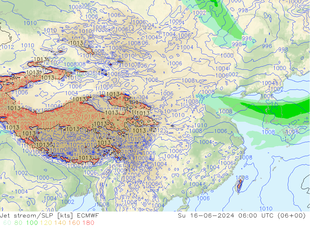 高速氣流/地面气压 ECMWF 星期日 16.06.2024 06 UTC