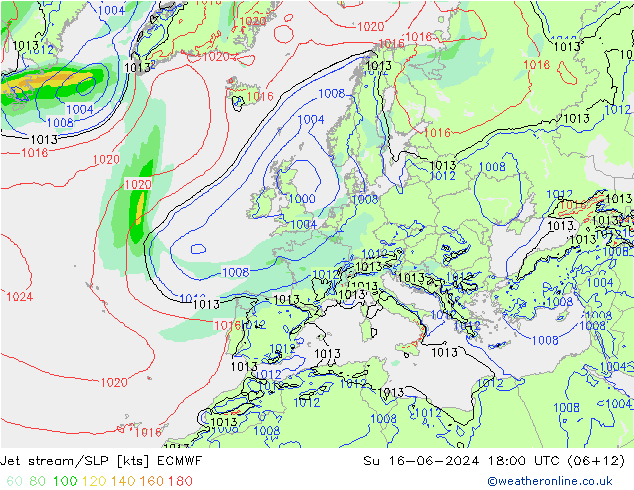 Polarjet/Bodendruck ECMWF So 16.06.2024 18 UTC