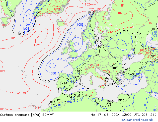 Pressione al suolo ECMWF lun 17.06.2024 03 UTC