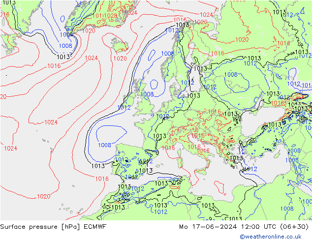 pressão do solo ECMWF Seg 17.06.2024 12 UTC