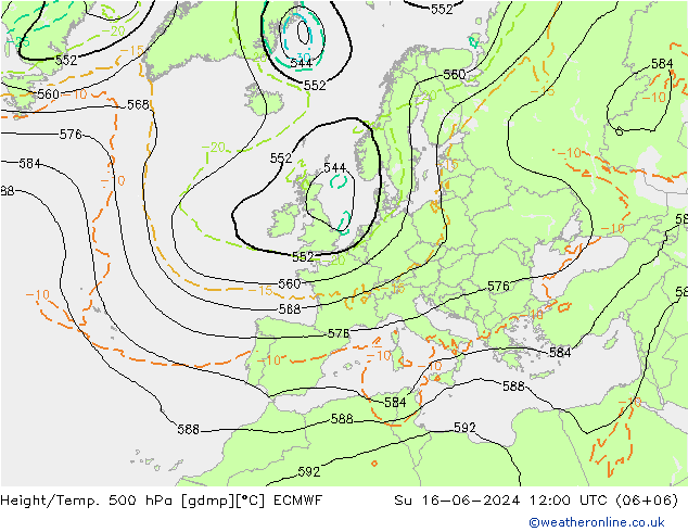 Z500/Rain (+SLP)/Z850 ECMWF Вс 16.06.2024 12 UTC