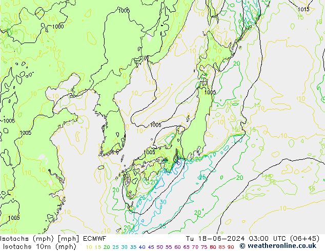 Isotaca (mph) ECMWF mar 18.06.2024 03 UTC