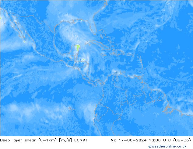 Deep layer shear (0-1km) ECMWF Po 17.06.2024 18 UTC