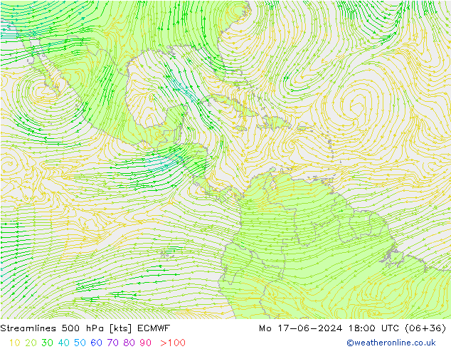 Linea di flusso 500 hPa ECMWF lun 17.06.2024 18 UTC