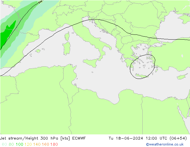 Jet stream/Height 300 hPa ECMWF Tu 18.06.2024 12 UTC