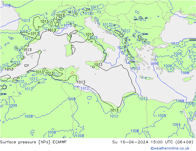 Luchtdruk (Grond) ECMWF zo 16.06.2024 15 UTC