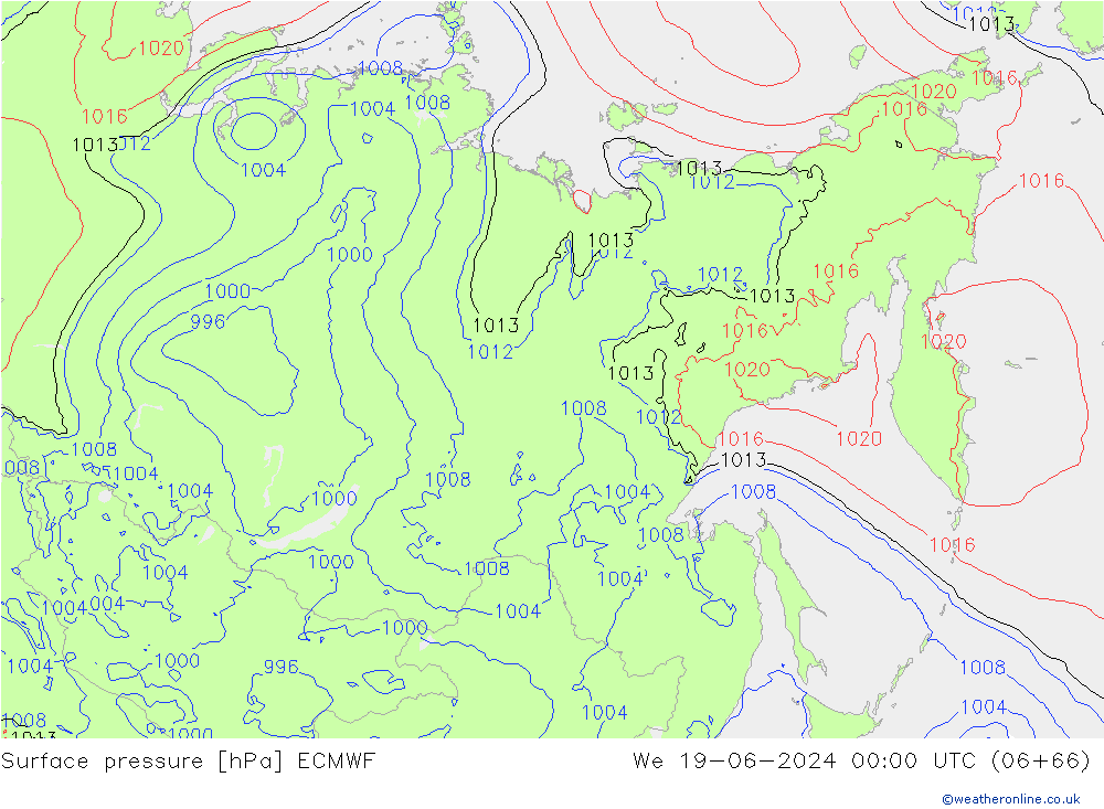 pressão do solo ECMWF Qua 19.06.2024 00 UTC