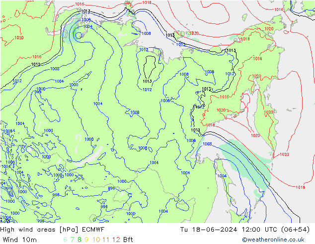 High wind areas ECMWF Tu 18.06.2024 12 UTC