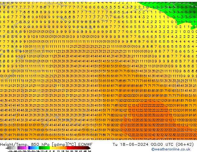 Height/Temp. 850 hPa ECMWF  18.06.2024 00 UTC