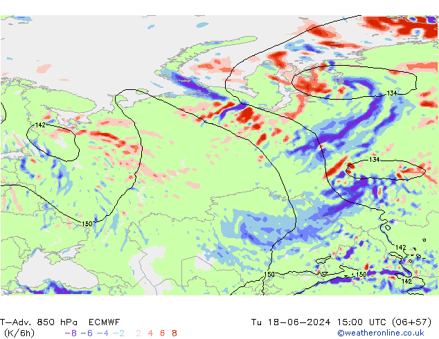 T-Adv. 850 hPa ECMWF Sa 18.06.2024 15 UTC