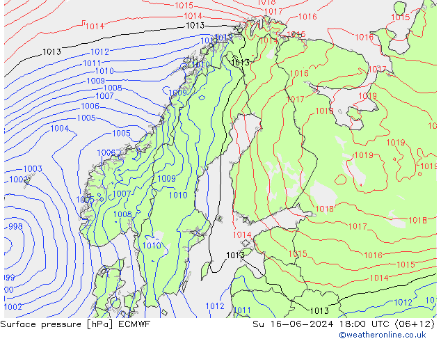 Bodendruck ECMWF So 16.06.2024 18 UTC