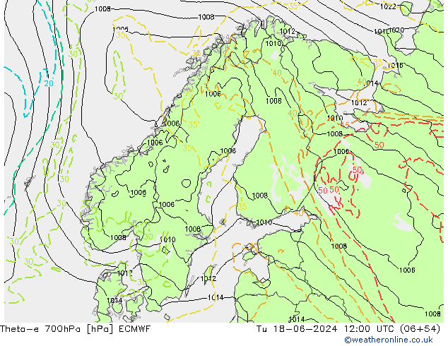 Theta-e 700hPa ECMWF wto. 18.06.2024 12 UTC