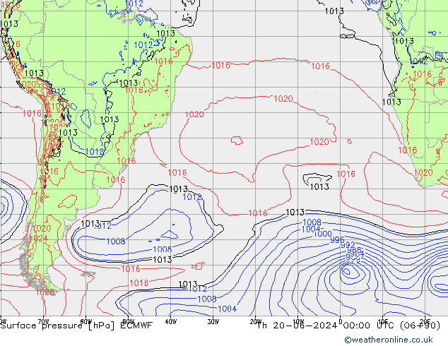 Surface pressure ECMWF Th 20.06.2024 00 UTC