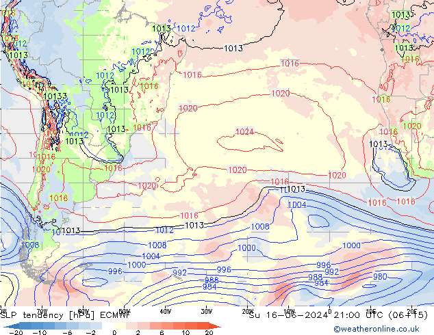 SLP tendency ECMWF Su 16.06.2024 21 UTC