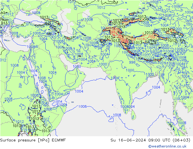 Yer basıncı ECMWF Paz 16.06.2024 09 UTC
