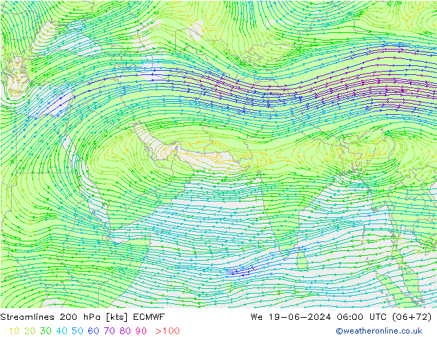 Linha de corrente 200 hPa ECMWF Qua 19.06.2024 06 UTC