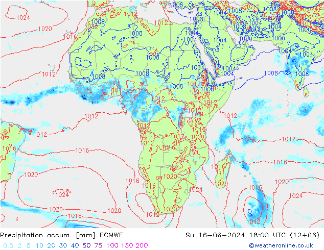 Toplam Yağış ECMWF Paz 16.06.2024 18 UTC
