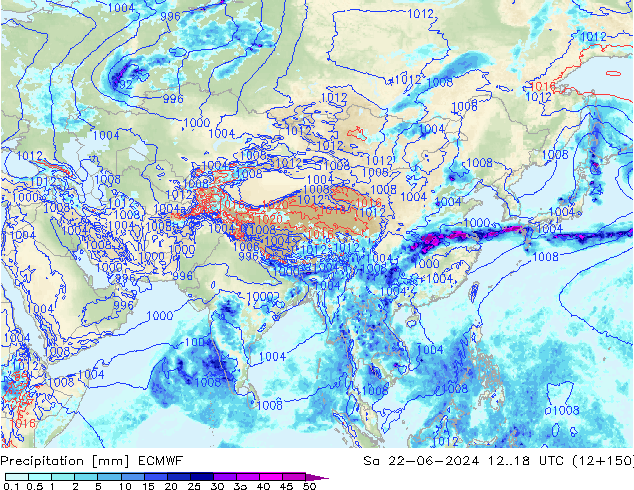 Precipitation ECMWF Sa 22.06.2024 18 UTC