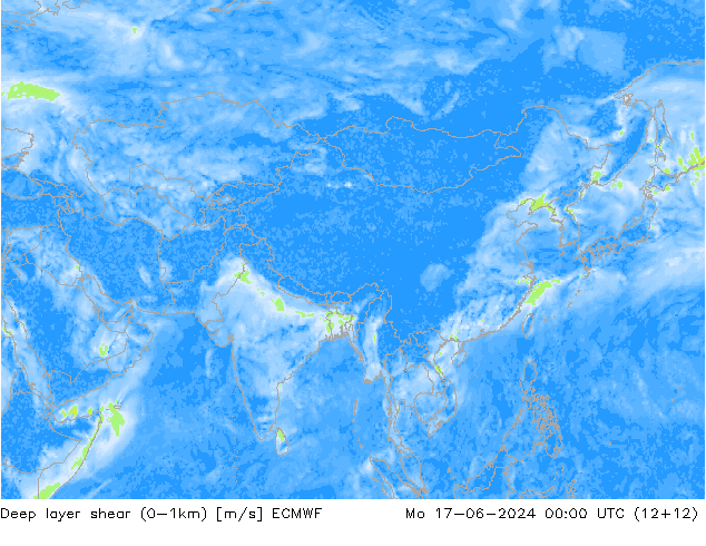 Deep layer shear (0-1km) ECMWF ma 17.06.2024 00 UTC