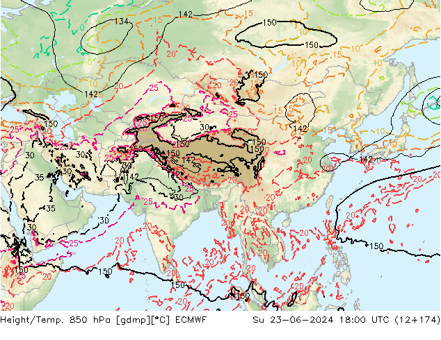 Height/Temp. 850 hPa ECMWF Su 23.06.2024 18 UTC