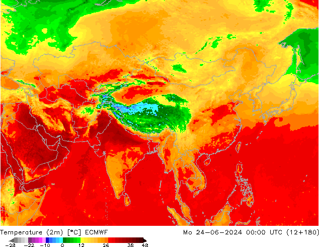 Temperatura (2m) ECMWF Seg 24.06.2024 00 UTC