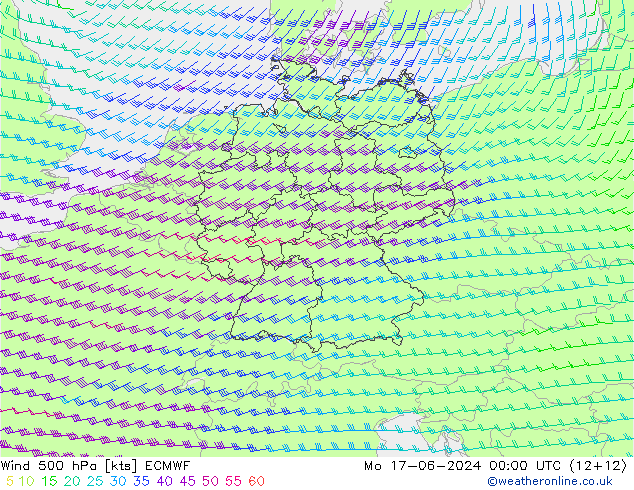 Wind 500 hPa ECMWF Po 17.06.2024 00 UTC