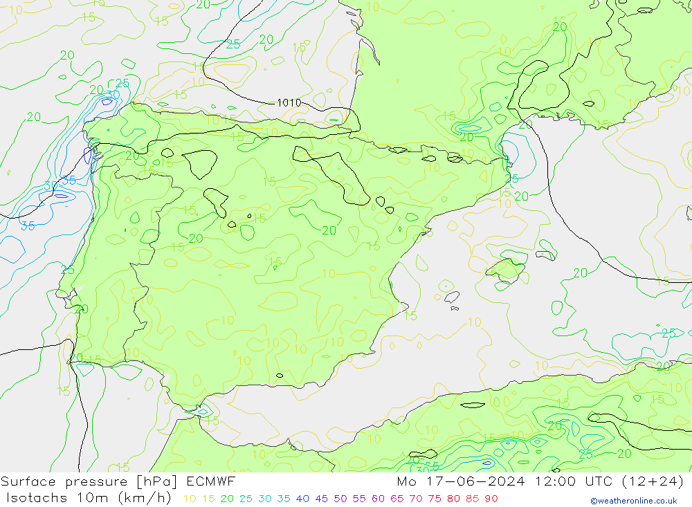 Eşrüzgar Hızları (km/sa) ECMWF Pzt 17.06.2024 12 UTC