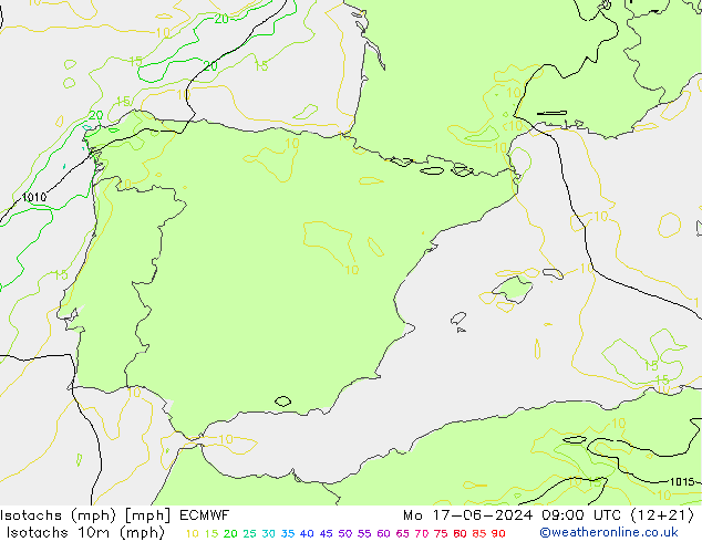 Isotachs (mph) ECMWF  17.06.2024 09 UTC