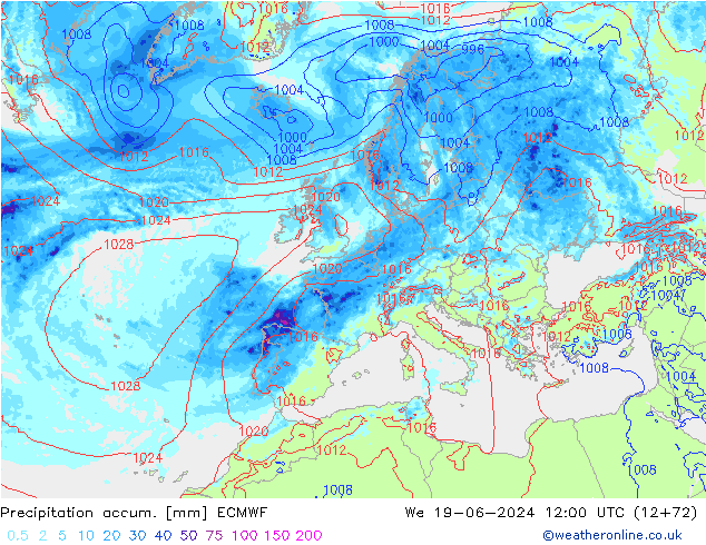 Toplam Yağış ECMWF Çar 19.06.2024 12 UTC