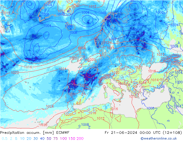 Precipitation accum. ECMWF Sex 21.06.2024 00 UTC