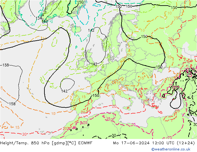 Z500/Rain (+SLP)/Z850 ECMWF 星期一 17.06.2024 12 UTC